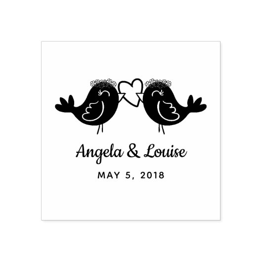 Lesbian LGBT Rustic Birds Couple Wedding Monogram Rubberstempel (Afrduk)
