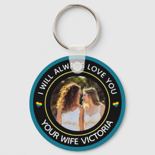 Lesbian LGBTQ Foto Weddenschap Couple Rainbow Cust Sleutelhanger