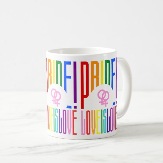 Lesbian Love LGBT Pride Rainbow Typography Koffiemok (Voorkant rechts)