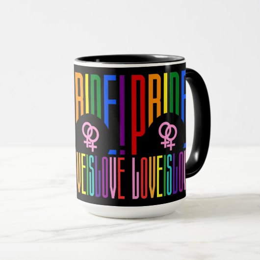 Lesbian Love LGBT Pride Rainbow Typography Mok (Voorkant rechts)