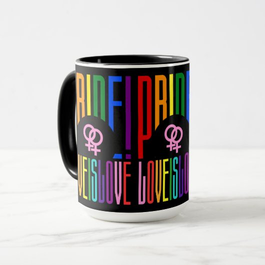 Lesbian Love LGBT Pride Rainbow Typography Mok (Voorkant links)