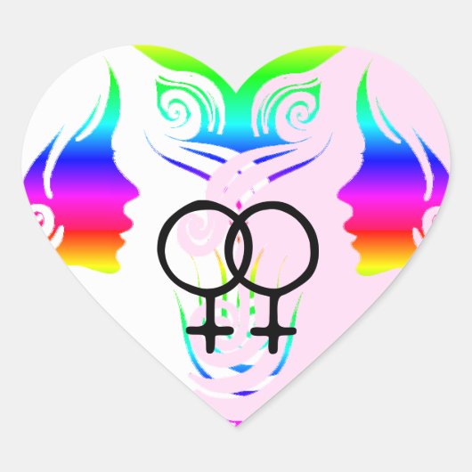 Lesbian Love Pride Rainbow Women Heart Stickers (Voorkant)