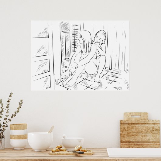 Lesbian lust line art poster (Keuken)
