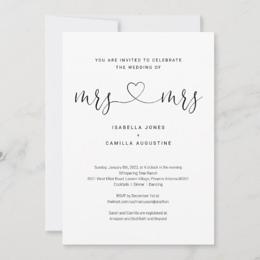 Lesbian Mrs & Mrs All in One Wedding Invitation Kaart (Voorkant)