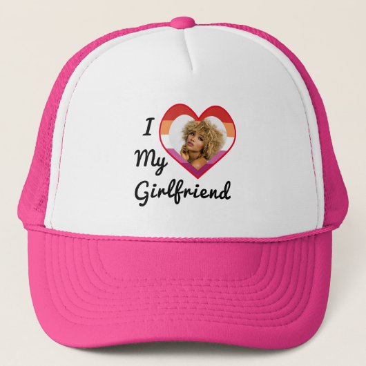 Lesbian Pride Custom Photo I Love My Vriendin Trucker Pet (Voorkant)