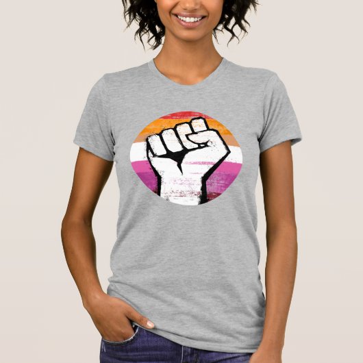 Lesbian Pride Fist Circle Print T-shirt (Voorkant)