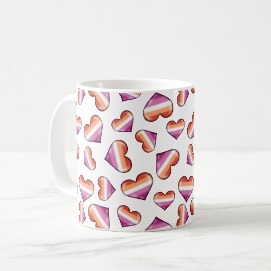 Lesbian Pride Flag Hearts Coffee Mok (Voorkant links)