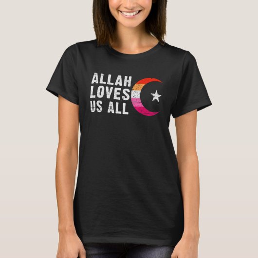 Lesbian Pride Flag Hilal crescent moon Islam T-shirt (Voorkant)