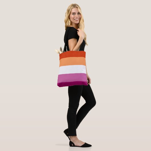 Lesbian Pride Flag LGBTQ Tote Bag (Op model)