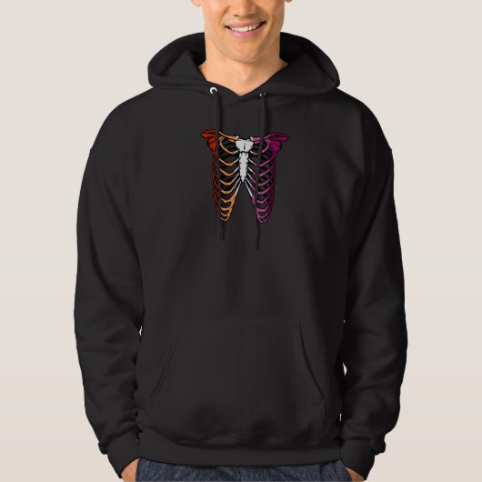 Lesbian Pride Flag Skeleton Ribs Ribcage Halloween Hoodie (Voorkant)