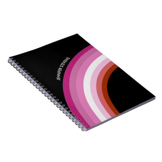 Lesbian Pride Rainbow Pink Flag Monogram Black Notitieboek (Rechterzijde)