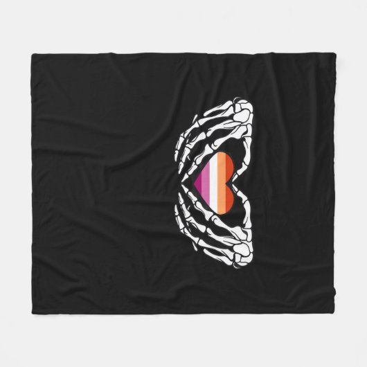 Lesbian Pride Skeleton Halloween WLW Gothic Heart  Fleece Deken (Voorkant (Horizontaal))