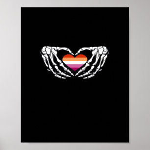 Lesbian Pride Skeleton Halloween WLW Gothic Heart Poster