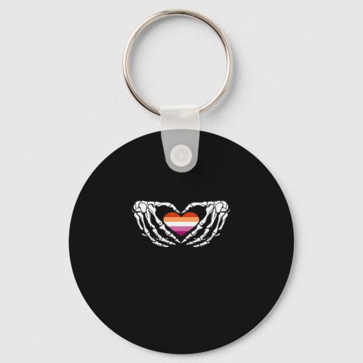 Lesbian Pride Skeleton Halloween WLW Gothic Heart Sleutelhanger (Voorkant)