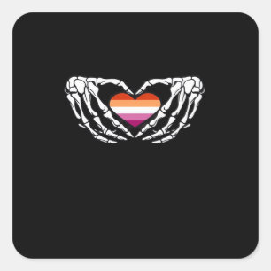 Lesbian Pride Skeleton Halloween WLW Gothic Heart Vierkante Sticker