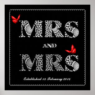 Lesbian Same Gender Wedding Gift Lace Word Art Poster