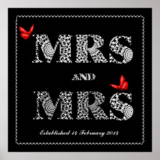 Lesbian Same Gender Wedding Gift Lace Word Art Poster (Voorkant)