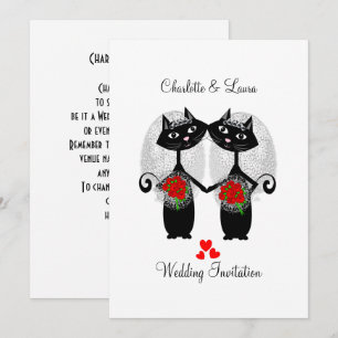 Lesbian Same-Sex Marriage Cool Cats Wedding Kaart