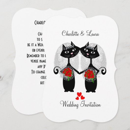 Lesbian Same-Sex Marriage Cool Cats Wedding Kaart (Voorkant / Achterkant)