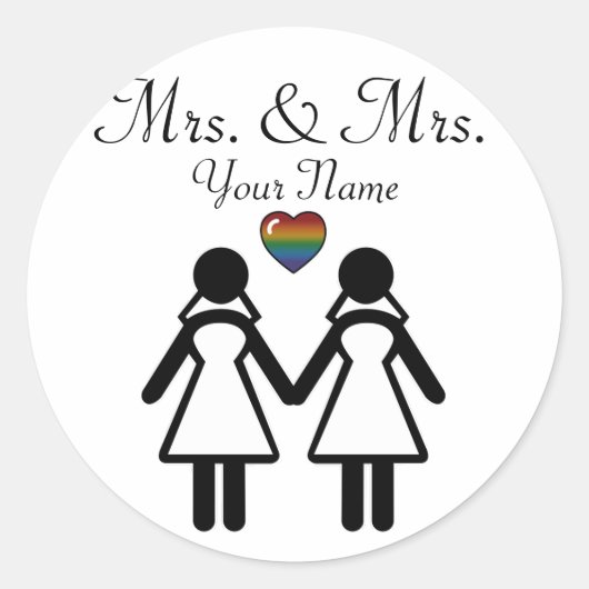 Lesbian Silhouette Brides met Rainbow Heart Ronde Sticker (Voorkant)