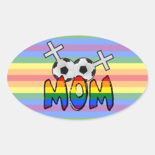 Lesbian Soccer Mam (met regenboog) Ovale Sticker