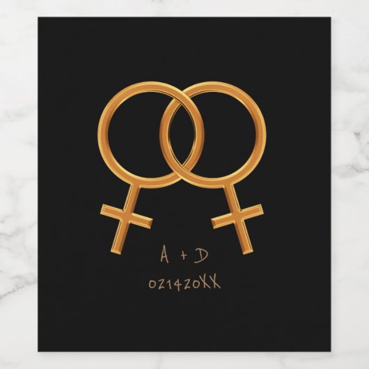 Lesbian Symbol Gold Rings Valentijnsdag Wijn Etiket (Enkel label)