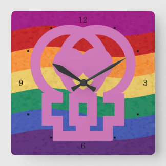 Lesbian Vrouw Gender Symbol Rainbow Vierkante Klok