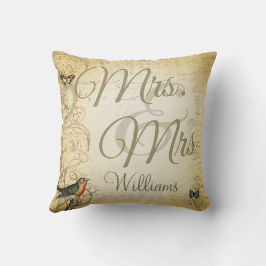 Lesbian Wedding Forever en Altijd Bird Butterfly Kussen (Achterkant)