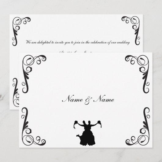Lesbian Wedding Invite - Two Brides Black & White Kaart (Voorkant / Achterkant)