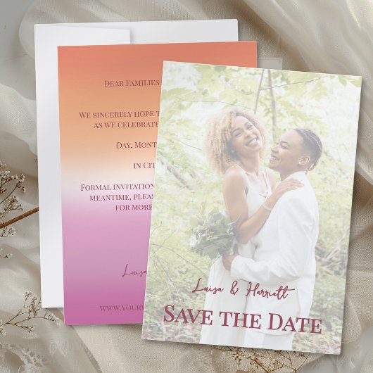 Lesbian Wedding Photo Pride Flag Gradient Save The Date