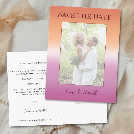 Lesbian Wedding Photo Pride Flag Save the Date Briefkaart