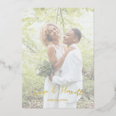 Lesbian Wedding Photo Pride Gradient Gold Foil Folie Uitnodiging (Voorkant)