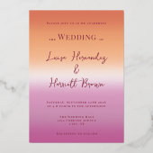 Lesbian Wedding Photo Pride Gradient Gold Foil Folie Uitnodiging (Achterkant)