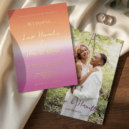 Lesbian Wedding Pride Flag Gradient Gold Folie Uitnodiging