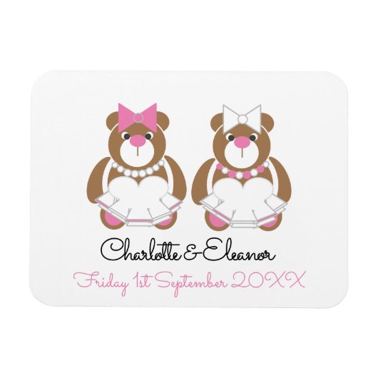 Lesbian Wedding Teddy Bear Brides cadeau of gunst Magneet (Horizontaal)