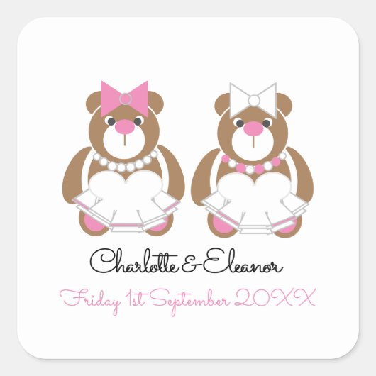 Lesbian Wedding Teddy Bear Brides cadeau of gunst  Vierkante Sticker (Voorkant)