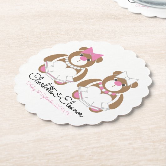 Lesbian Wedding Teddy Bear Brides Kartonnen Onderzetters (Gekanteld)