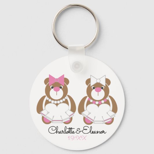 Lesbian Wedding Teddy Bear Brides Sleutelhanger (Voorkant)