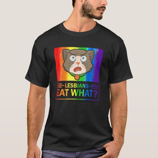 Lesbians eten wat kat Humor pun lgbtq Pride Flag T-shirt (Voorkant)
