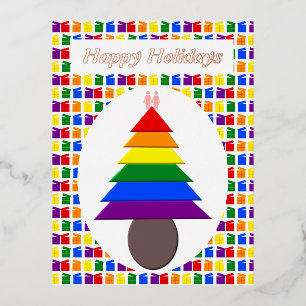 Lesbians Regenboogkerstboom en Cadeaus Folie Feestdagen Briefkaart