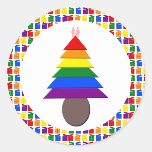 Lesbians Regenboogkerstboom en Cadeaus Ronde Sticker (Voorkant)