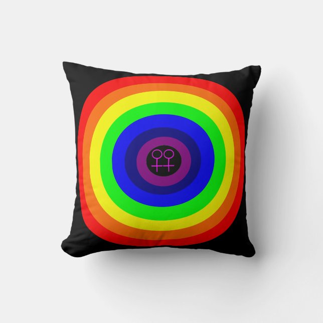 Lesbians Round Rainbow Pillow Kussen (Voorkant)
