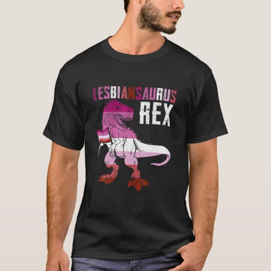 Lesbiansaurus rex dinosaur in de Lesbische vlag vo T-shirt (Voorkant)