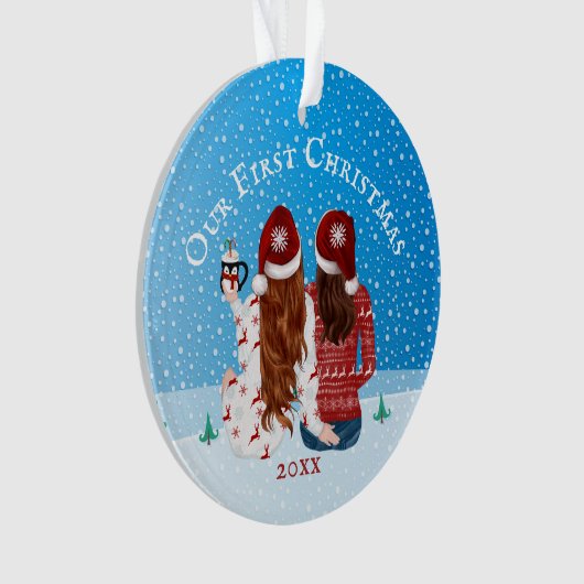 Lesbiennes eerste kerstsneeuw PHOTO gay Ornament (voorkant)