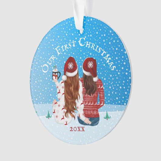 Lesbiennes eerste kerstsneeuw PHOTO gay Ornament (voorkant)