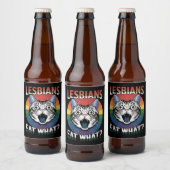 Lesbiennes Eet Wat Kat Humor LGBTQ Pride Flag Bier Etiket (Flessen)