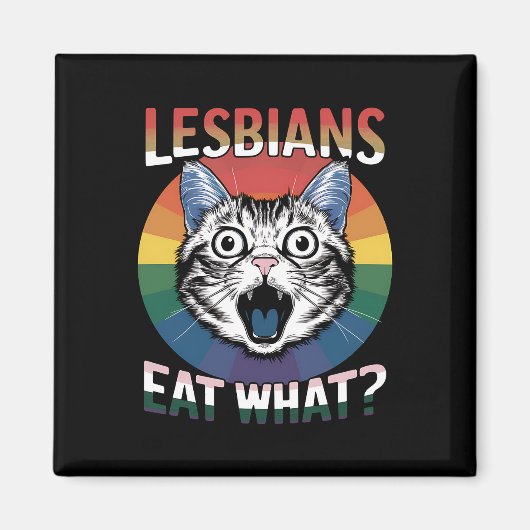 Lesbiennes Eet Wat Kat Humor LGBTQ Pride Flag Magneet (Voorkant)
