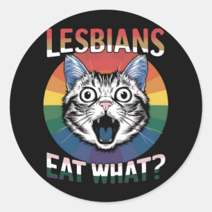 Lesbiennes Eet Wat Kat Humor LGBTQ Pride Flag Ronde Sticker