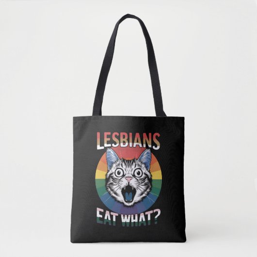 Lesbiennes Eet Wat Kat Humor LGBTQ Pride Flag Tote Bag (Voorkant)