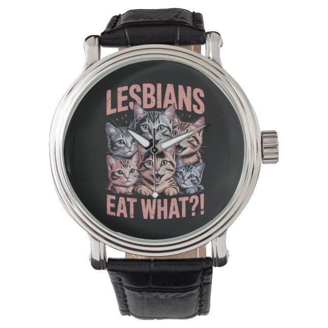Lesbiennes Eten Wat Grappige Kat Lesbische LGBTQ P Horloge (Voorkant)